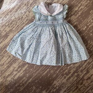 Smocked Floral Blue and White Girls' Formal Dress